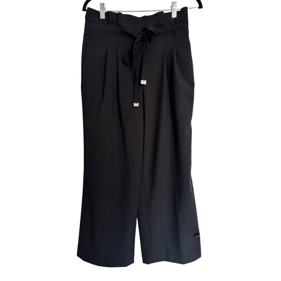 DKNY High Waist Tie Waist Size 4 Paper Bag Dress Cropped NWOT Donna Karen Wide L - Picture 1 of 9